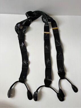 CAS Silk Y-Back Suspenders Black Grey Brass Leather Tabs Made in Germany Bird